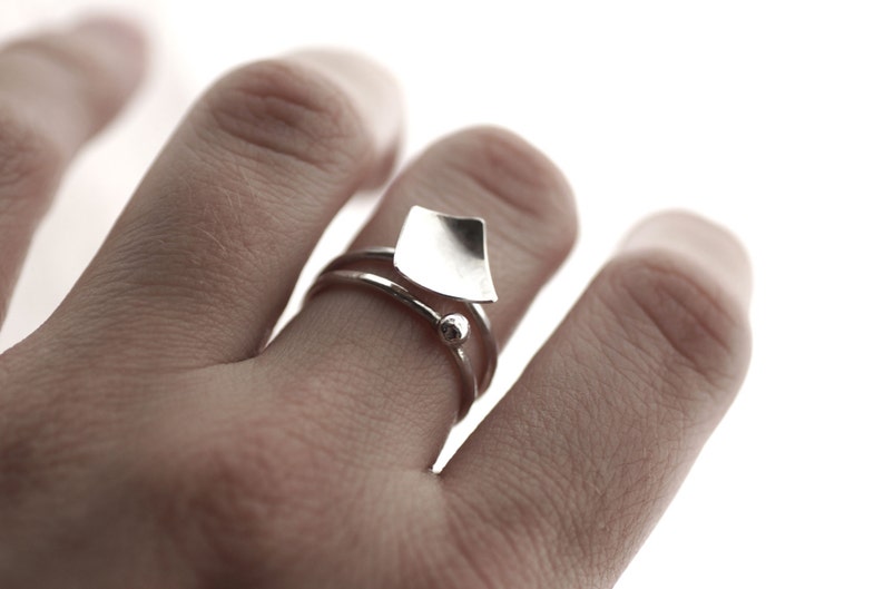 Set of Two Stacking Rings  Geometric  Sterling Silver image 1