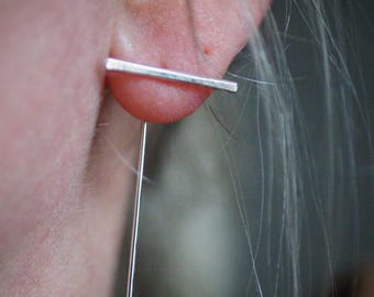 Bar Earrings with Long Tail - Sterling Silver - Statement Earrings