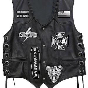 Men&#39;s Black Label Society Black Leather Vest gift for him