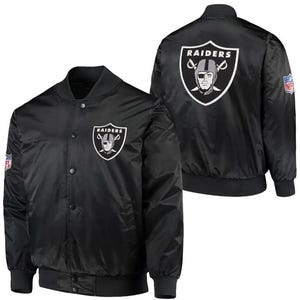 Las Vegas Raiders Bomber Letterman Varsity Jacket, NFL League Handmade Black Satin Jacket For Men