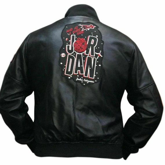 New Men's Martian Air Jordan Marvin Black Bomber Leather Jacket
