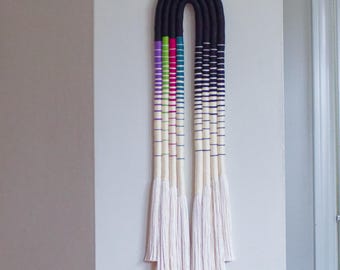 Contemporary Fiber Art Wall Hanging Black Rainbow
