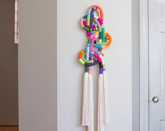 Loop Chain Fiber Art Wall Hanging in Bold Colors