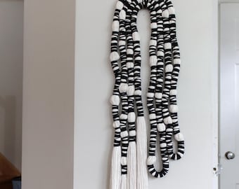 Deconstructed Black and White Fiber Art Wall Hanging