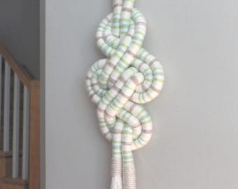 Decorative Infinity Knot Sculptural Fiber Art Wall Hanging in Soft Colors