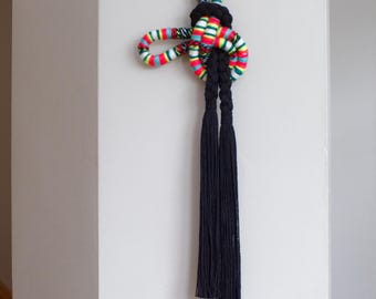 Sculptural Fiber Art Wall Hanging Bright Colors and Black