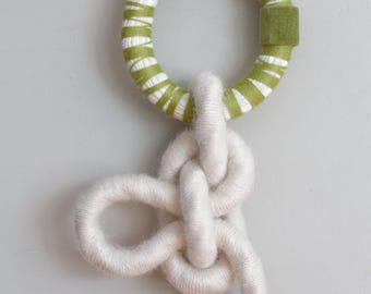 Mixed Media Fiber Art Wall Hanging Lime Green