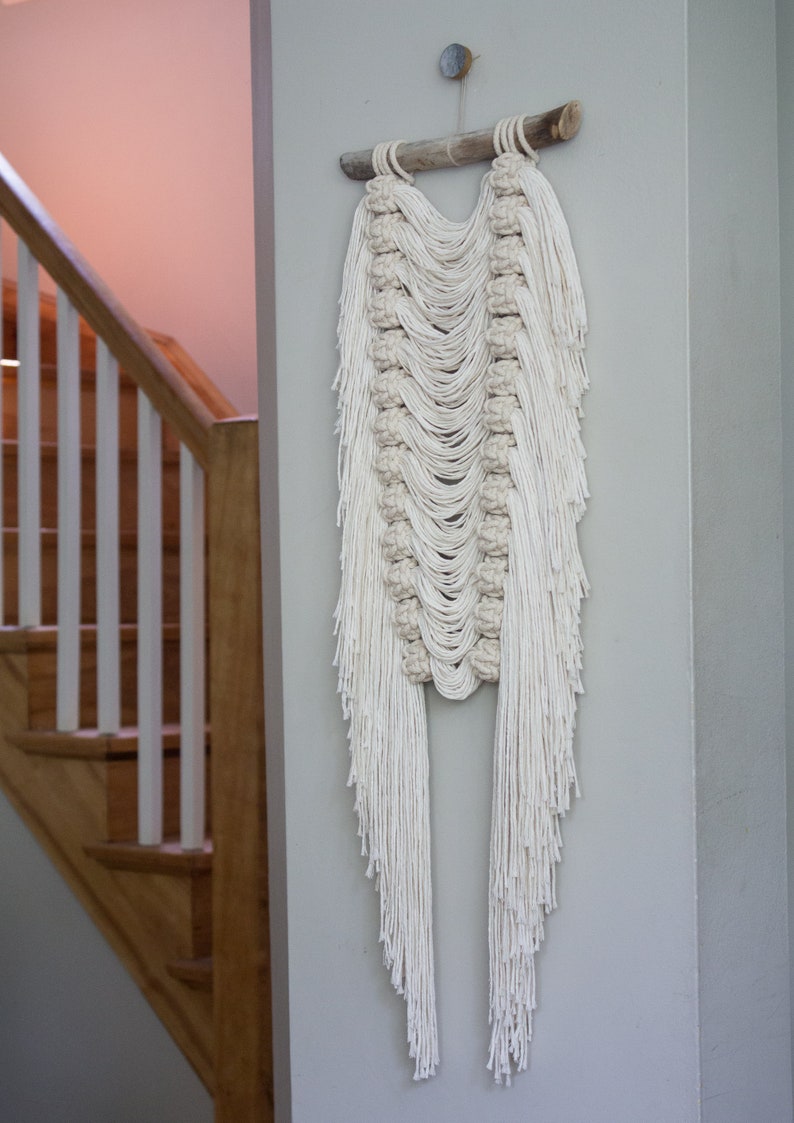 Modern Fringe and Berry Knot Fiber Art Macrame Wall Hanging image 10