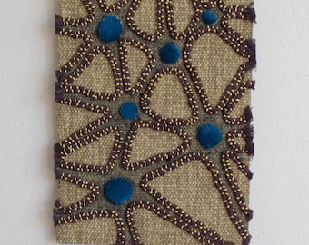 Small Mixed Media Fiber Artwork Embroidery for Wall or Table