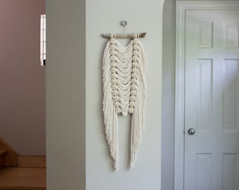 Modern Fringe and Berry Knot Fiber Art Macrame Wall Hanging