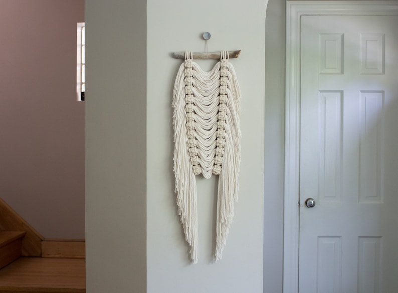 Modern Fringe and Berry Knot Fiber Art Macrame Wall Hanging image 1