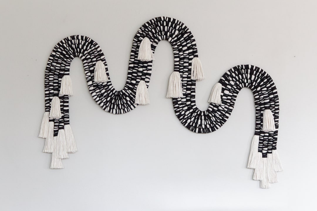 Large Black and White Fiber Art Squiggle Wall Hanging - Etsy