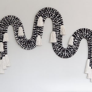 Large Black and White Fiber Art Squiggle Wall Hanging