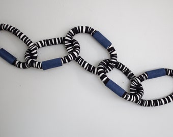 Fiber Art Soft Sculpture Chain in Black, White, and Blue