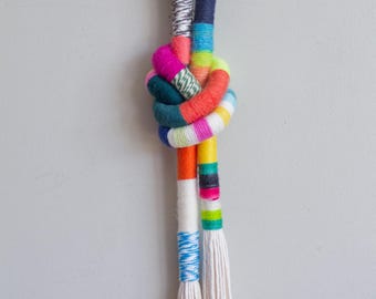 Colorful Overhand Knot Small Fiber Art Wall Tassel