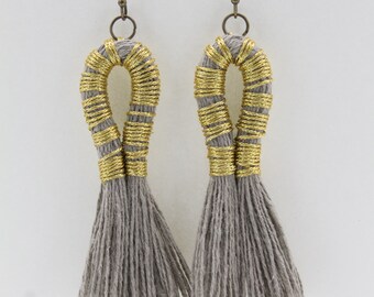 Metallic Gold and Linen Fiber Art Earrings