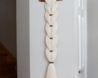 Neutral Fiber Art Wall Hanging Oversized Braid with Sparkly Trim