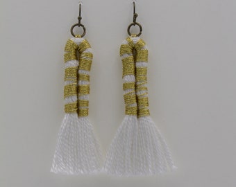 Metallic Gold Wrapped Fiber Art Tassel Earrings