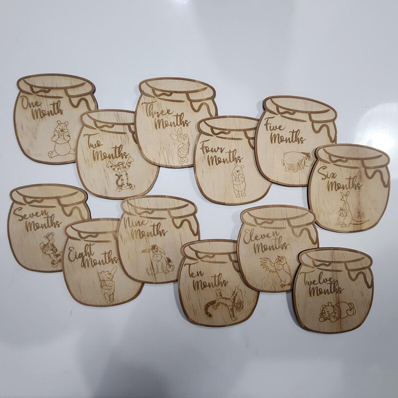 Winnie the Pooh Monthly Milestone Plaques | Set of 12 Wooden Baby Discs ...