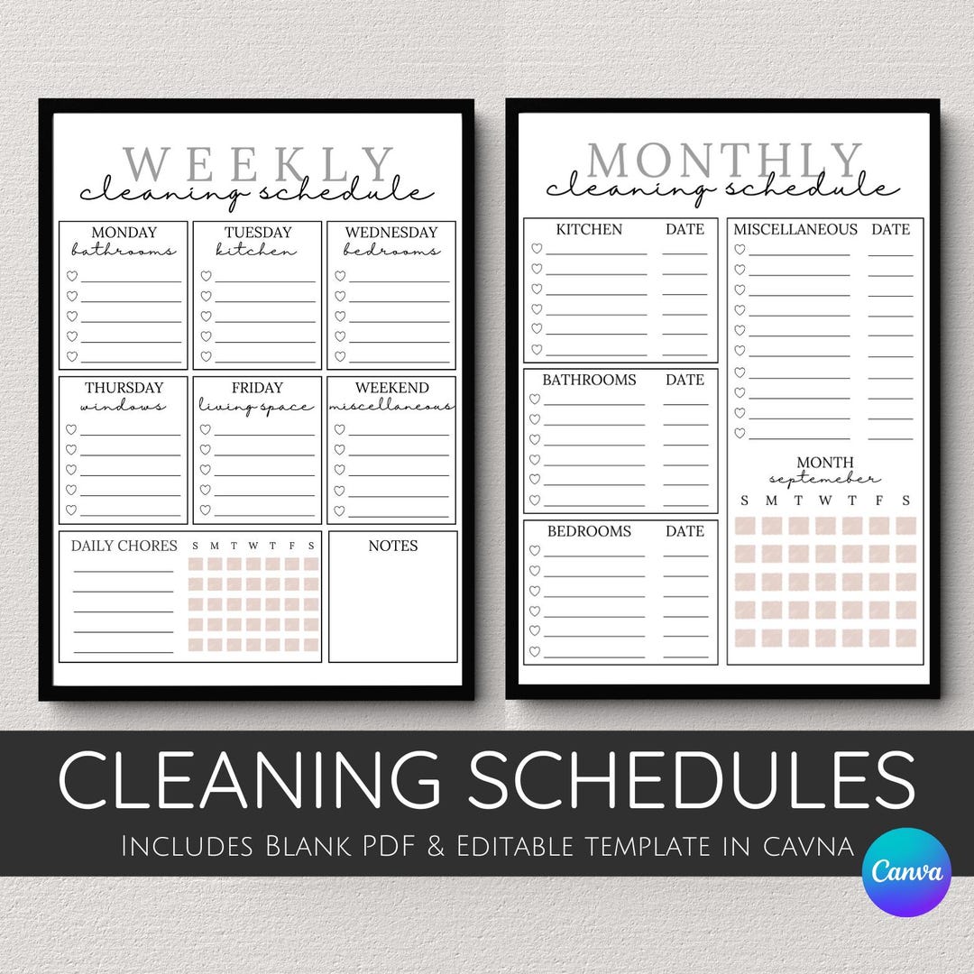 Editable Weekly & Monthly Cleaning Schedule, Printable Cleaning Planner ...