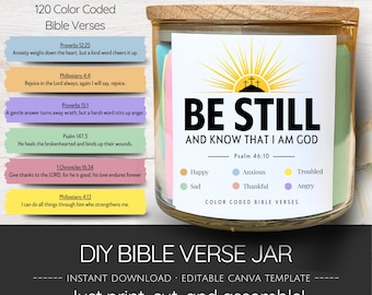DIY Bible Verse Jar Kit, Color Coded Bible Verses, Digital Download, Editable Read When Jar, Faith Based Gift