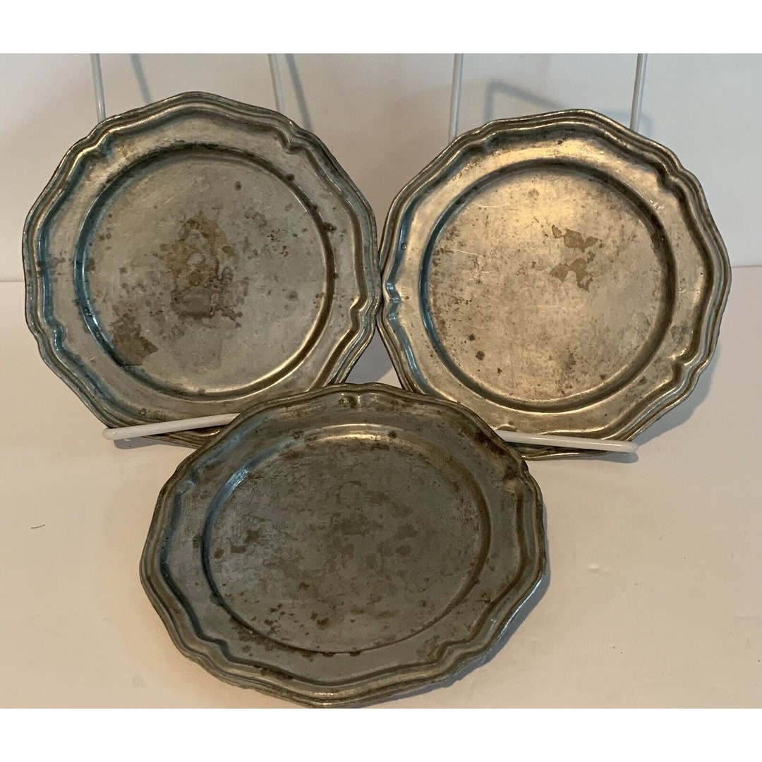 3 Crown Castle Queen Anne Pewter Bread Dessert Plates 6 1/4" MADE IN ...