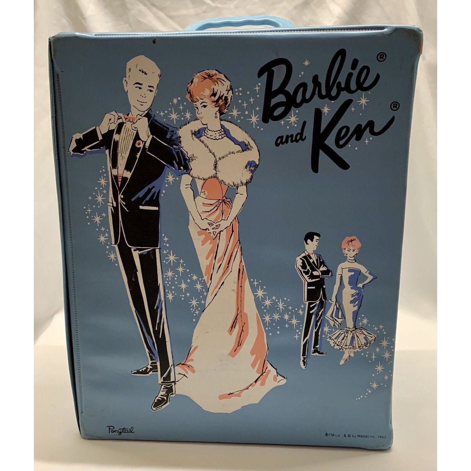 【良好品】 Blue Light Ken and Barbie Vintage Doll Mattel 1963 Case ビンテージバービー (1959-1966)