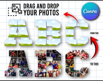 Plantilla de collage de fotos de Canva con letras y números, fuente de Canva para mamá, archivo editable de collage de fotos conmemorativo, guión gráfico del alfabeto, regalo para el Día de la Madre