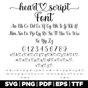 Police script coeur, police script, police coeurs police ttf avec queues, police coeur, police de mariage, police cursive, police pour Cricut, police script