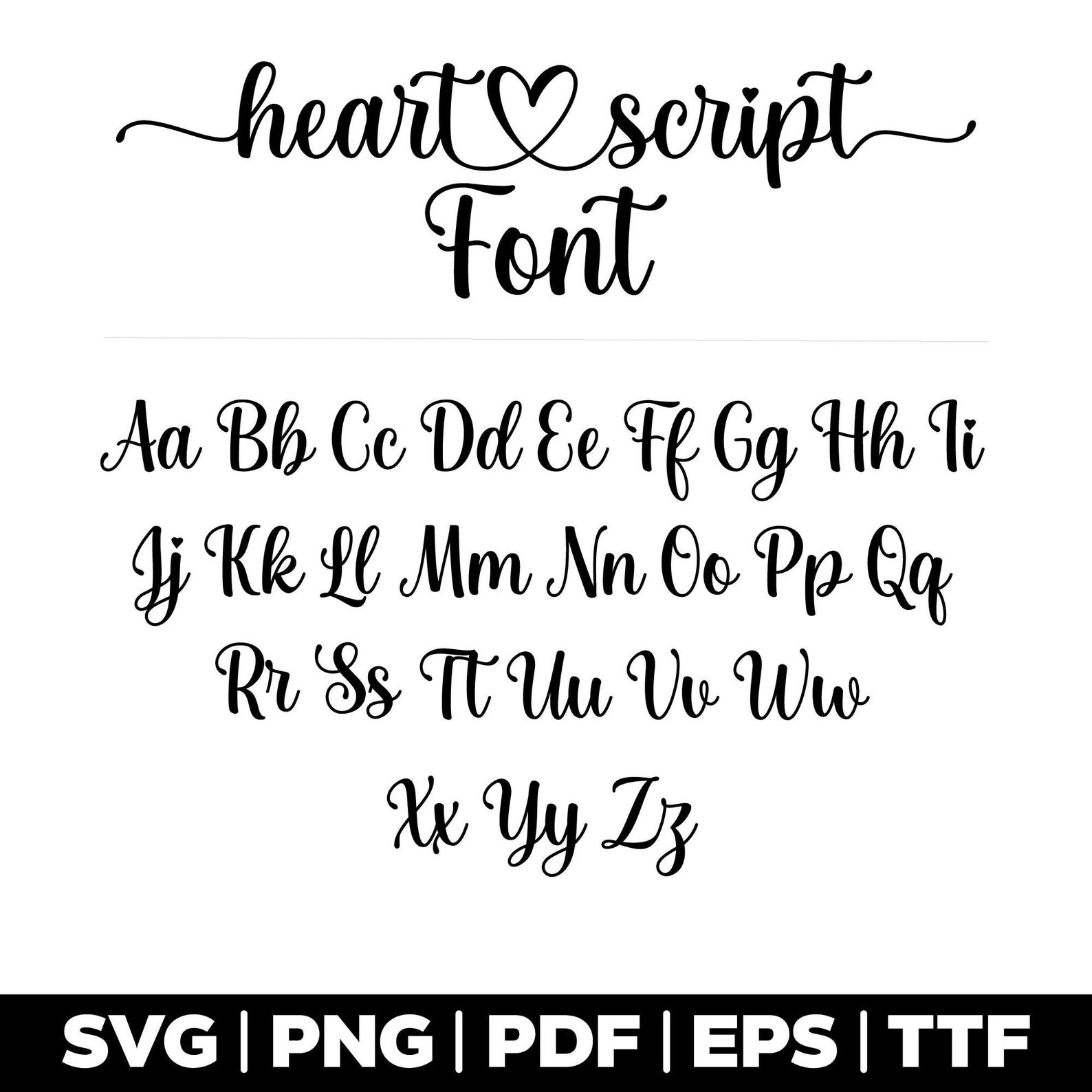 Heart Script Font, Script Font, Font With Hearts Ttf Font With Tails ...