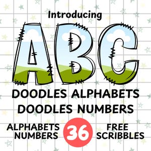 Canva Frame Doodle Alphabet UPPERCASE and Numbers, Editable Canva Letters template Custom Fill Pattern Digital Downloads