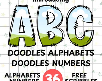 Canva frame doodle alfabet HOOFDLETTERS en cijfers, bewerkbare sjabloon Canva Letters Aangepast opvulpatroon Digitale downloads