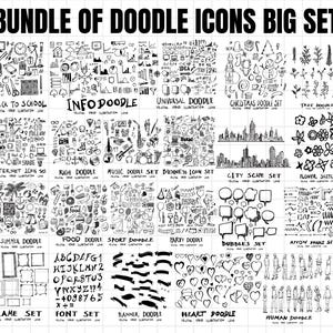 DOODLES LineArt Element Bundle - Doodles png Clip Art Designs - Doodles Nahtlose Grafiken Bundle Sofort Download