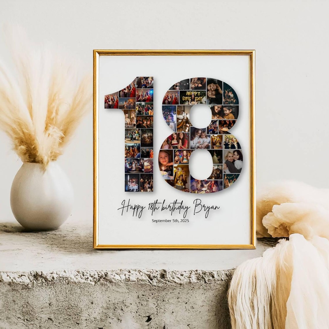 18th Birthday Photo Collage, 18th Birthday Gift, Birthday Number 18