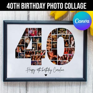 Modèle de collage photo 40e anniversaire, collage chiffre 40, collage 40e, cadeau personnalisé pour elle, 40e anniversaire, collage chiffre, modèle de toile