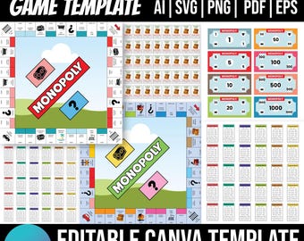 Plantilla editable de Monopoly en Canva, plantilla de tablero de Monopoly en blanco, plantilla de Monopoly en Canva, tablero de juego de Monopoly, descarga digital