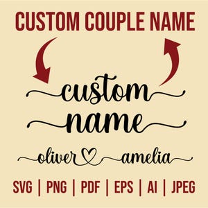Personalisierte Namen SVG | Benutzerdefinierte Paar Name SVG | Paar Namen mit Herz geschnitten Datei | Benutzerdefinierte Namen mit Herz PNG | Benutzerdefinierten Namen druckbare Schnittdatei