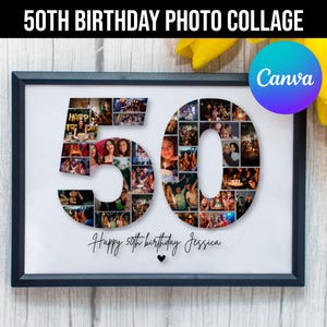 50th Birthday Photo Collage Template, Number 50 Collage, 50th Collage, Custom Gift for her, 50th Birthday, Number Collage, Canva Template