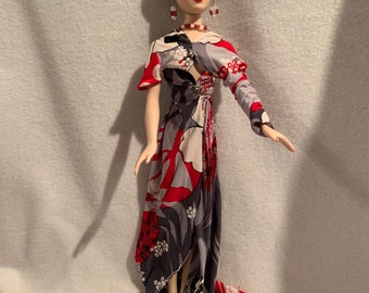 Gene in RedWhiteGrey and Black Fancy Gown from the closet