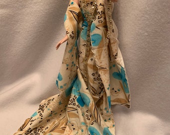 Blue. and Beige patterned stretch gown for Gene Doll