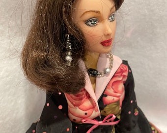 Alexander Doll Repaint in a lovely Black and Rose Dress