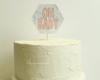 Marble Hexagon "Oh Baby" Cake Topper in Blush