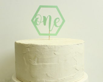 Hexagon First Birthday Cake Topper in Mint