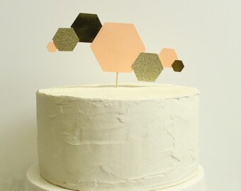 Peach and Gold Hexagon Cake Topper