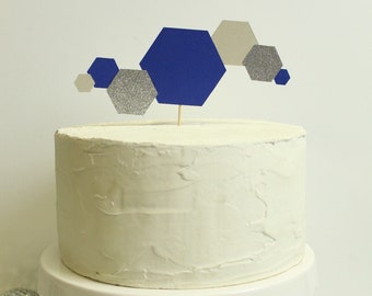 Blue and Silver Hexagon Cake Topper