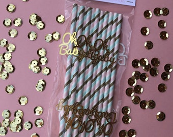 Gold "Oh Baby" Straws- Set of 12