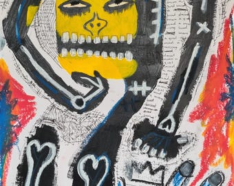 Neoexpressionistisk 1/1 Basquiat-inspirerad målning "Mumsy Head"