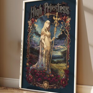 Tarot Hohepriesterin Leinwand - kein Rahmen, Vertikale Leinwand Matt, Tarot Karte, Tarot Deck Drucke, Tarot Wandkunst, Tarotkarten Kunstdruck