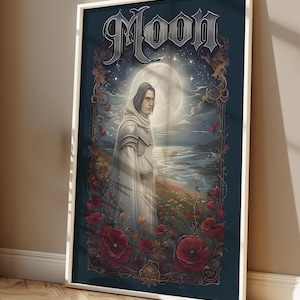 Tarot Moon Card Digital Download, Tarot Card - Dark Fantasy Theme Art Prints, Tarot Card Poster Art, Printable Wall Art, Tarot Cards Art
