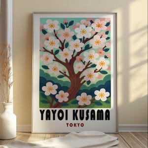 Yayoi Kusama Kirschblüten Poster Druck, Japanische Polka Dot Wanddekoration, Floral Moderne Wandkunst, Kusama Poster Dekor, digitaler Download